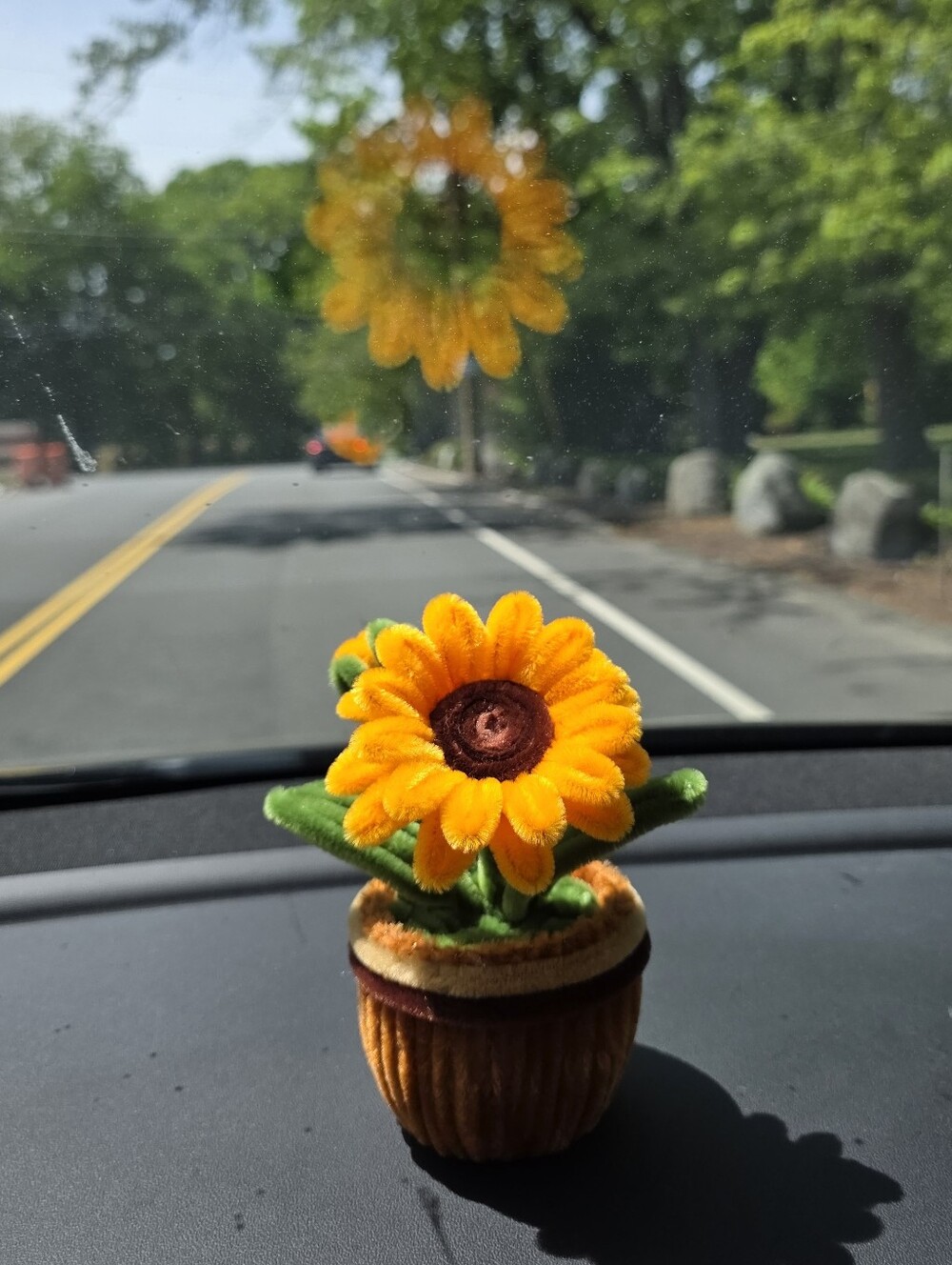 Plush Sunflower in Brown Velvety Pot - Yellow & Green